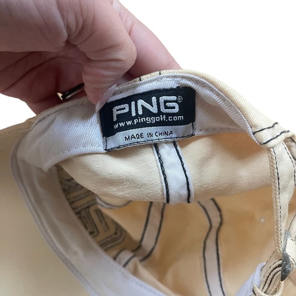 PING Golf Hat Adjustable Baseball Cap Faded Cream 100% Cotton Sports One Size - Picture 3 of 4